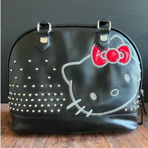 Sanrio Accessories - Hello Kitty Women's Faux Leather Black Studded Top Handle Purse